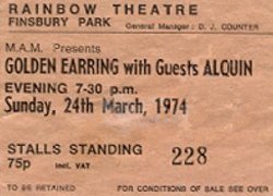 Golden Earring UK tour ticket#228 London March 24, 1974